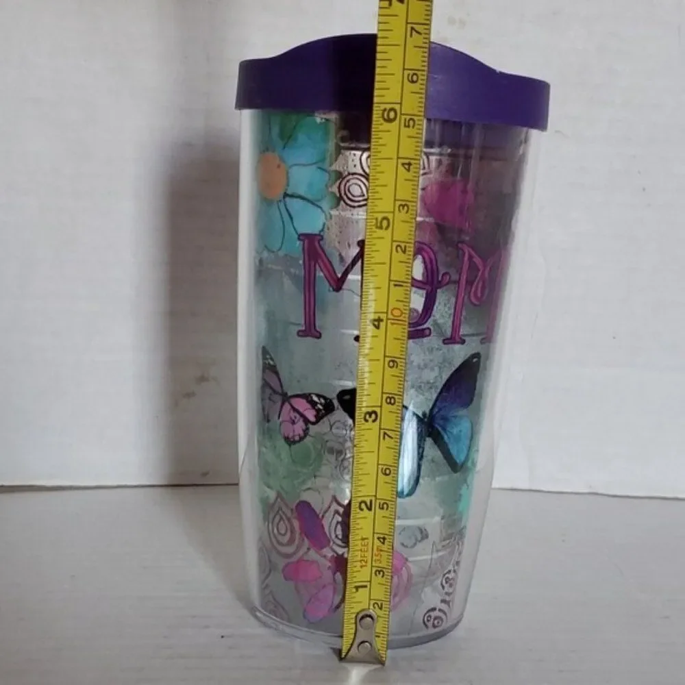 Tervis Mom 16 oz Travel Tumbler Cup Mug Floral Butterfly Purple BPA FREE PLASTIC